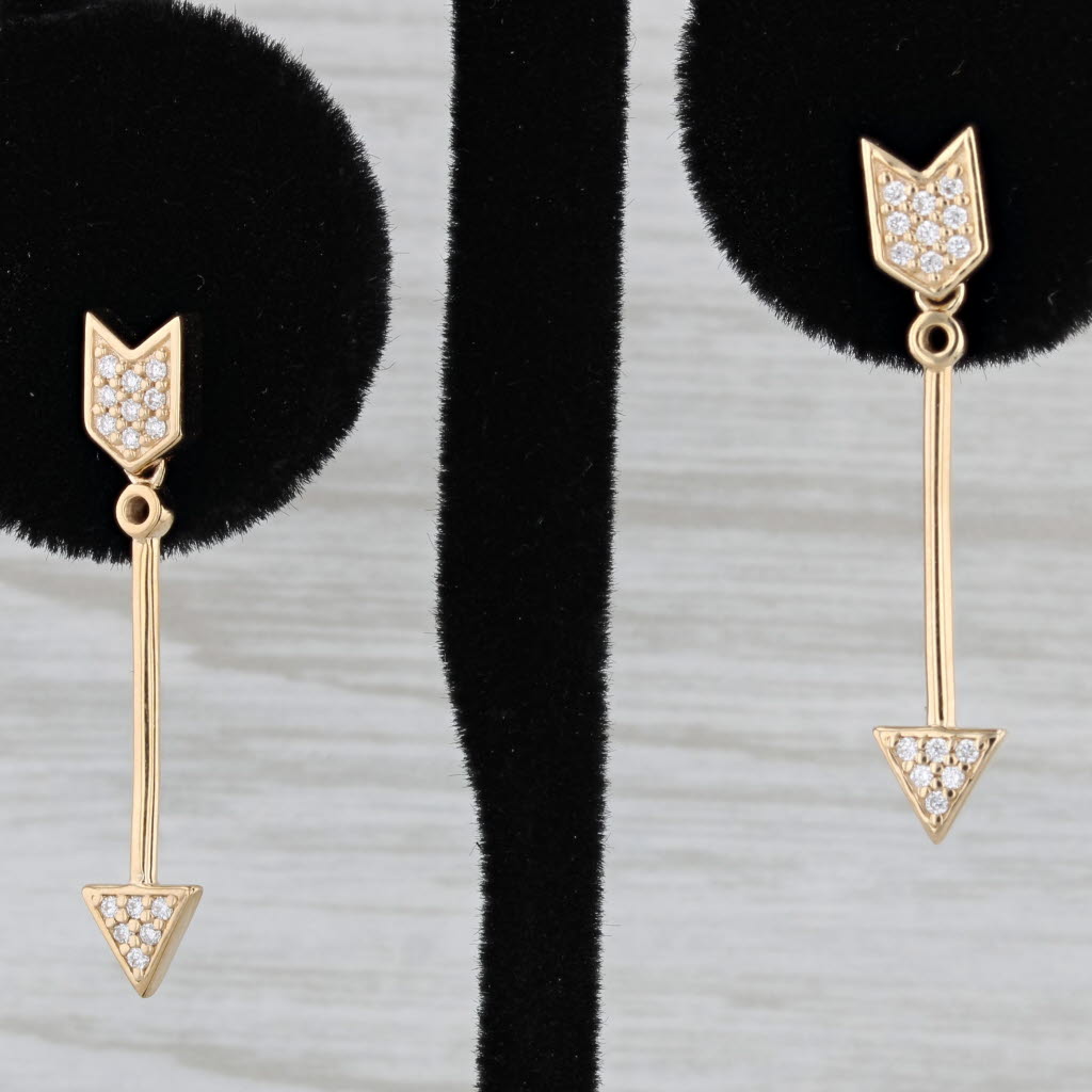 Black New 0.12ctw Diamond Arrow Drop Earrings 14k Yellow Gold