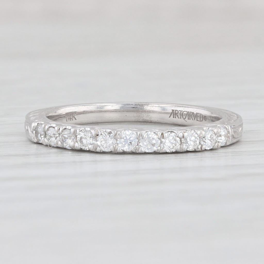 Light Gray New 0.33ctw Diamond Wedding Band 14k White Gold Sz 6.5 Stackable Ring Art Carved