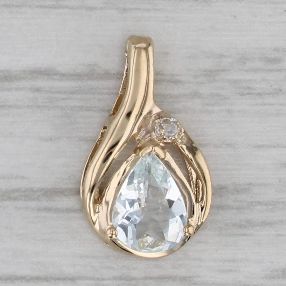 Gray 0.60ct Aquamarine Diamond Teardrop Pendant 14k Yellow Gold Small Drop