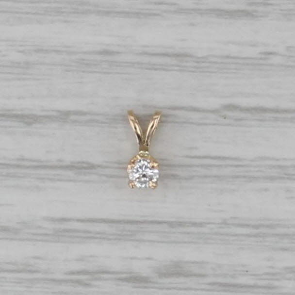 0.14ct Round Diamond Solitaire Pendant 14k Yellow Gold Small Drop