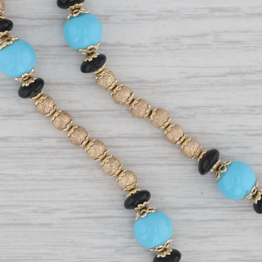 Gray Faro Italy Simulated Turquoise Onyx Bead Strand Necklace 14k Yellow Gold 17"