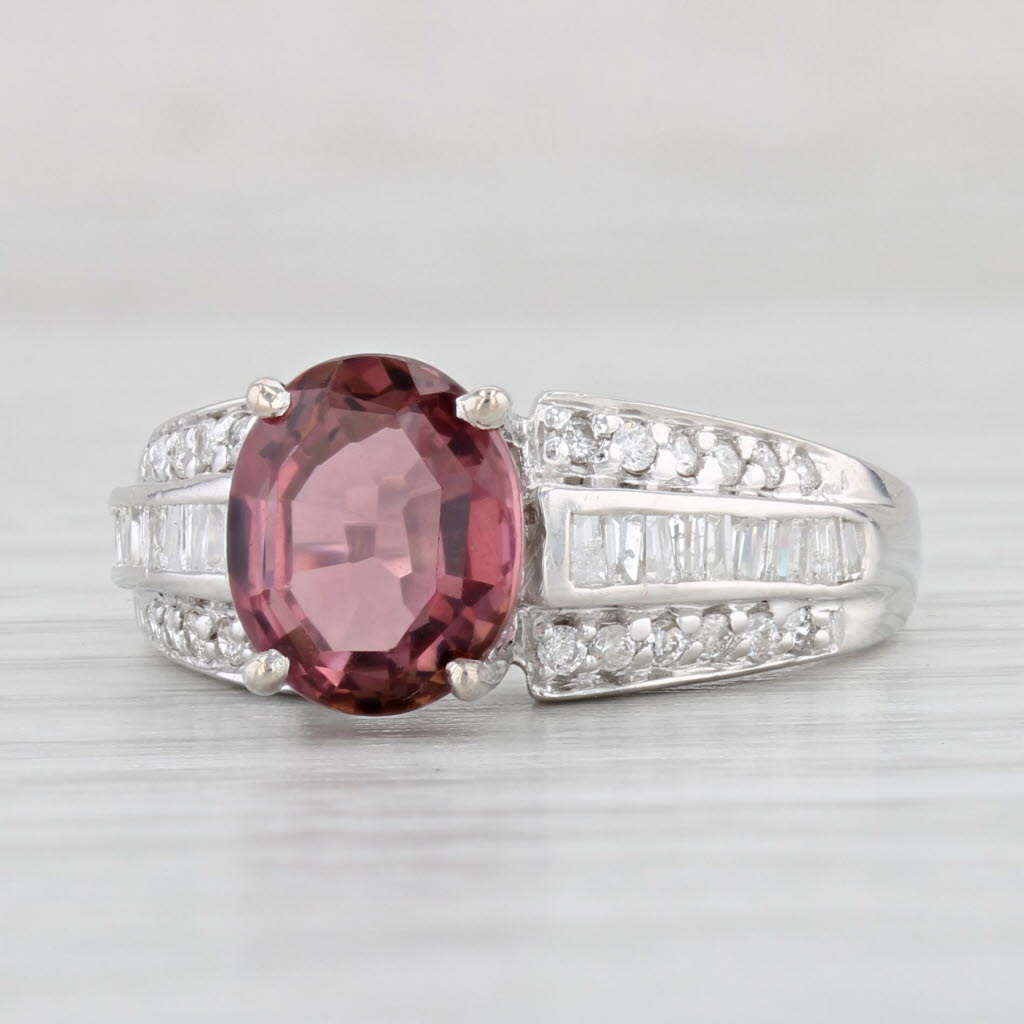 Light Gray 2.61ctw Pink Oval Tourmaline Diamond Ring 14k White Gold Size 6.75