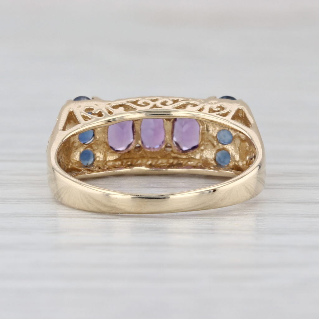 0.90ctw Blue Sapphire Amethyst Ring 10k Yellow Gold Size 6 Vintage