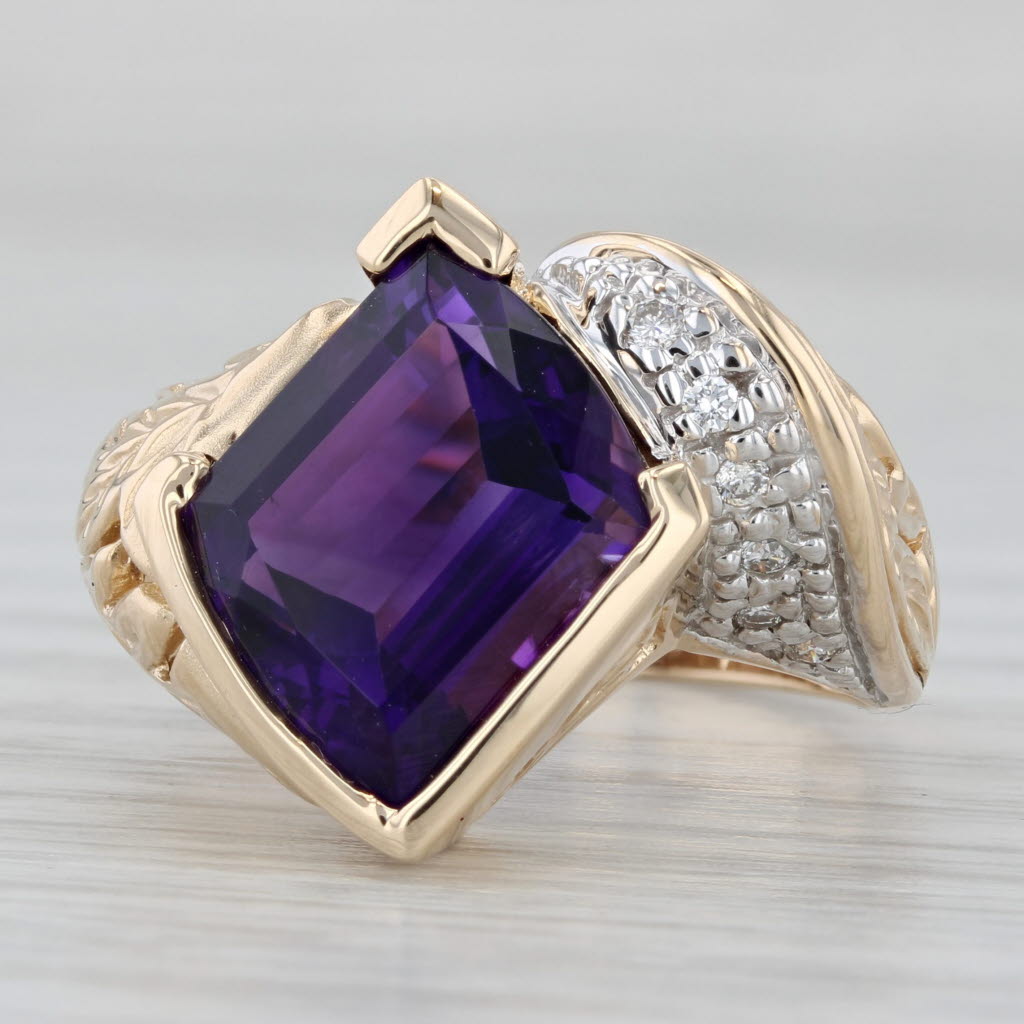 Gray 5.78ctw Amethyst Diamond Ring 14k Yellow Gold Size 9 Bypass Floral