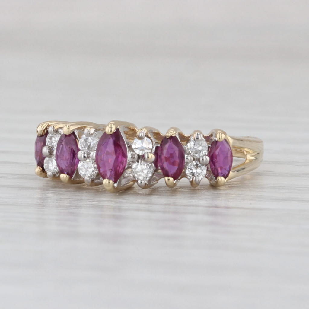 0.78ctw Ruby Diamond Tiered Ring 14k Yellow Gold Rooftop Pyramid Size 5.75