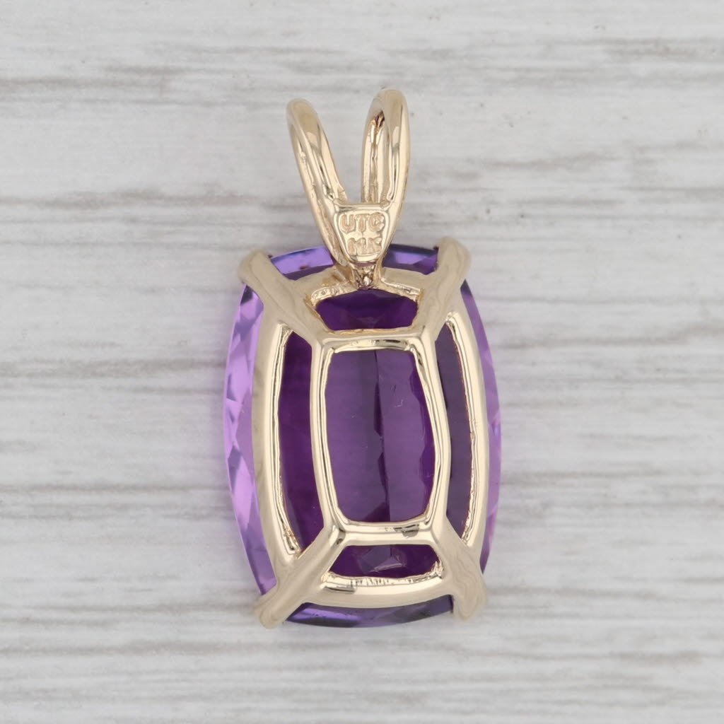 Gray 6.36ct Amethyst Pendant 14k Yellow Gold Cushion Solitaire