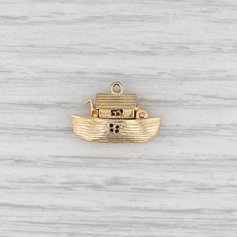 Vintage Noah's Ark Charm 9k Yellow Gold Top Opens Religious Pendant