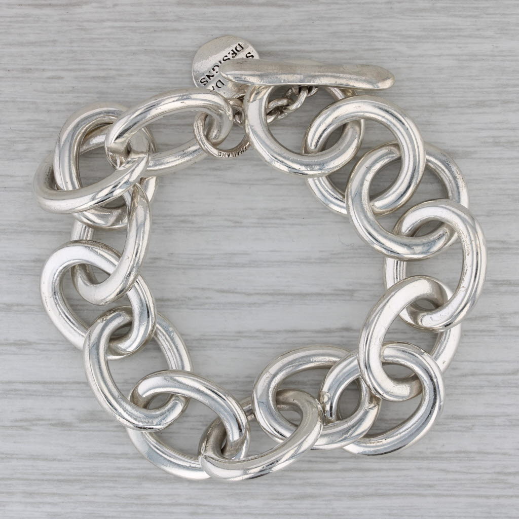 Dark Gray Silpada Cable Chain Bracelet Sterling Silver Statement 7" 18.3mm Toggle Clasp