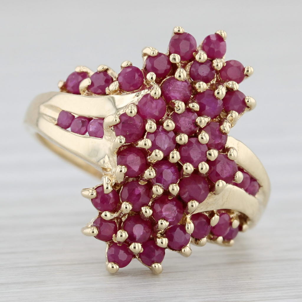 Light Gray 1.80ctw Ruby Cluster Ring 10k Yellow Gold Bypass Size 6 Cocktail