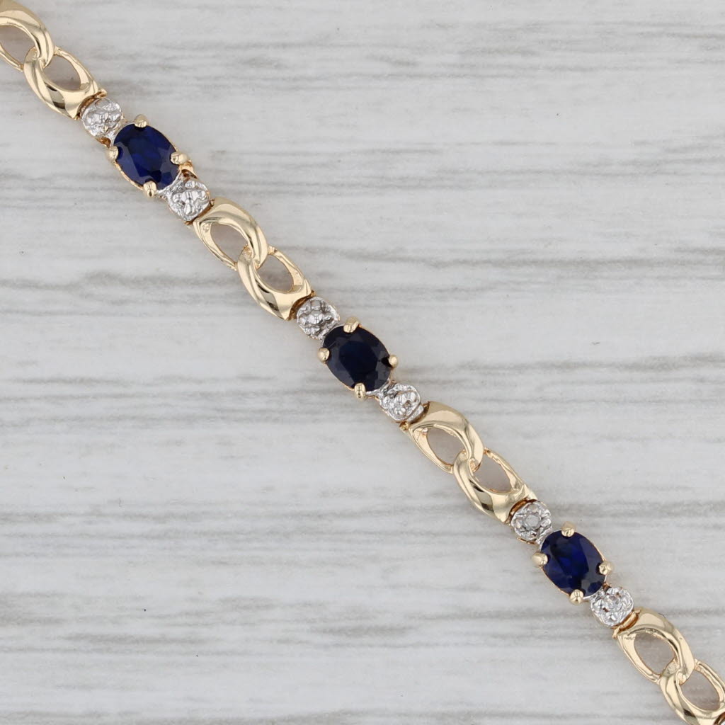 Gray 2.50ctw Lab Created Blue Sapphire Diamond Bracelet 10k Yellow Gold 7"