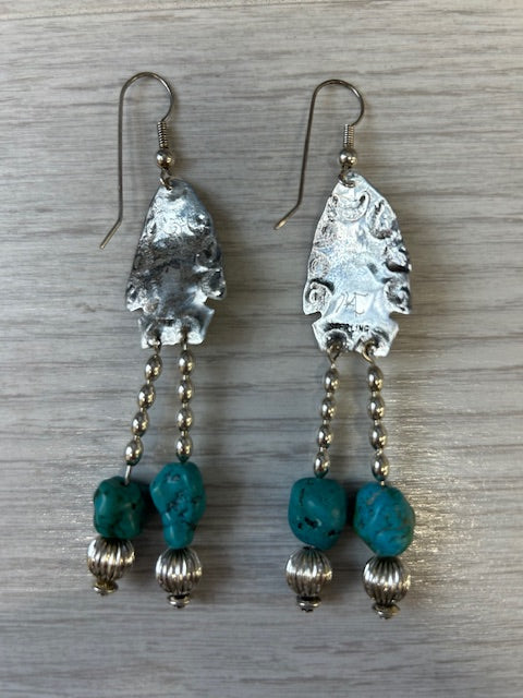 Light Slate Gray Vintage Turquoise Arrowhead Dangle Earrings Sterling Silver Native American