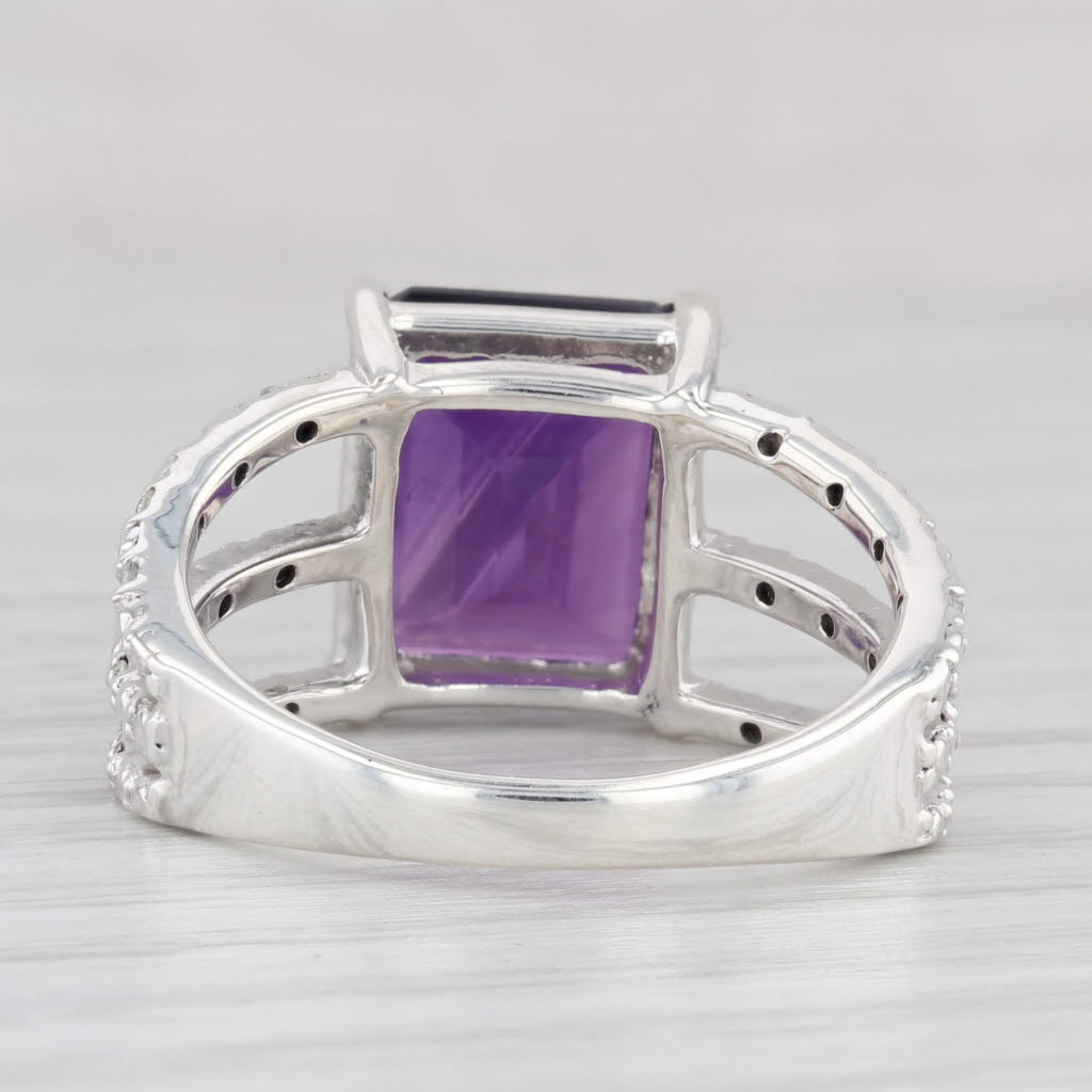 Light Gray 5.47ctw Amethyst Diamond Cocktail Ring Sterling Silver Size 10 Statement