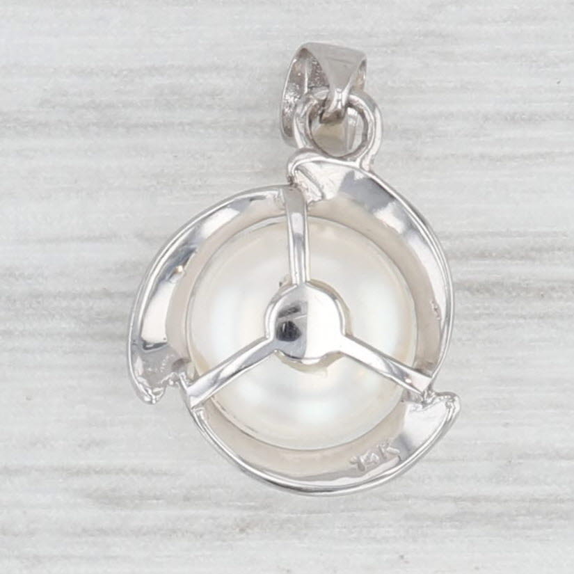 Light Gray 6.6 mm Cultured Pearl Solitaire Bead Pendant 14k White Gold Small Drop