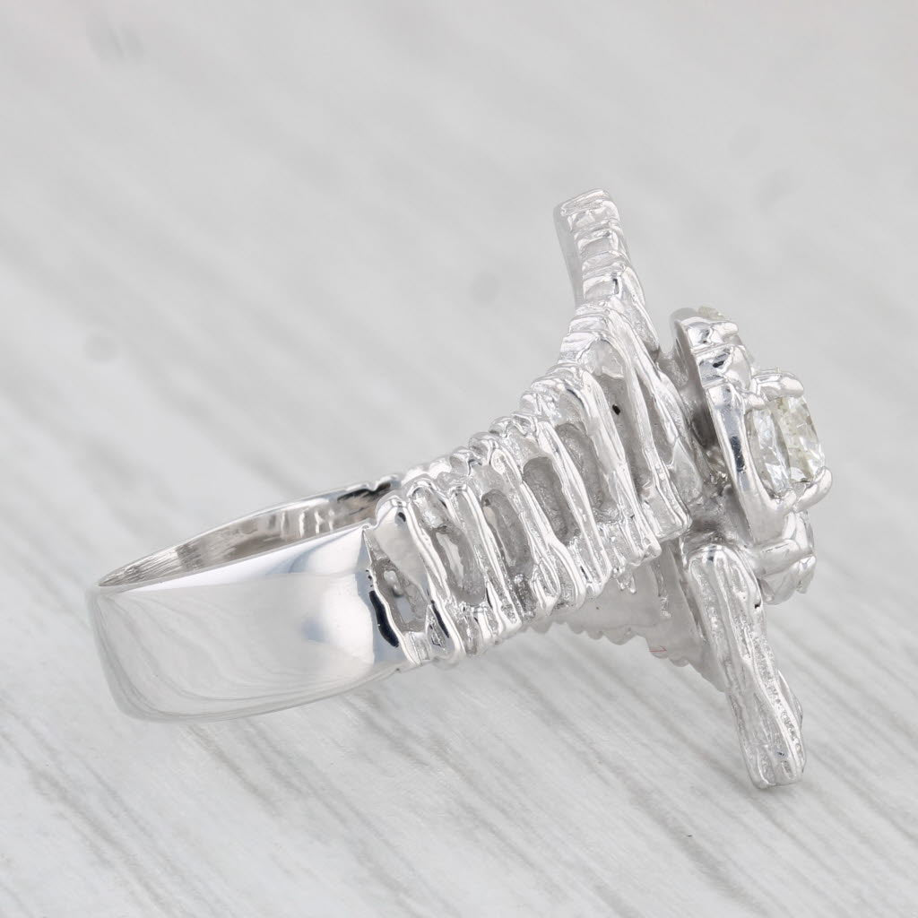 Light Gray 0.83ctw Diamond Cluster Bypass Ring 14k White Gold Size 7