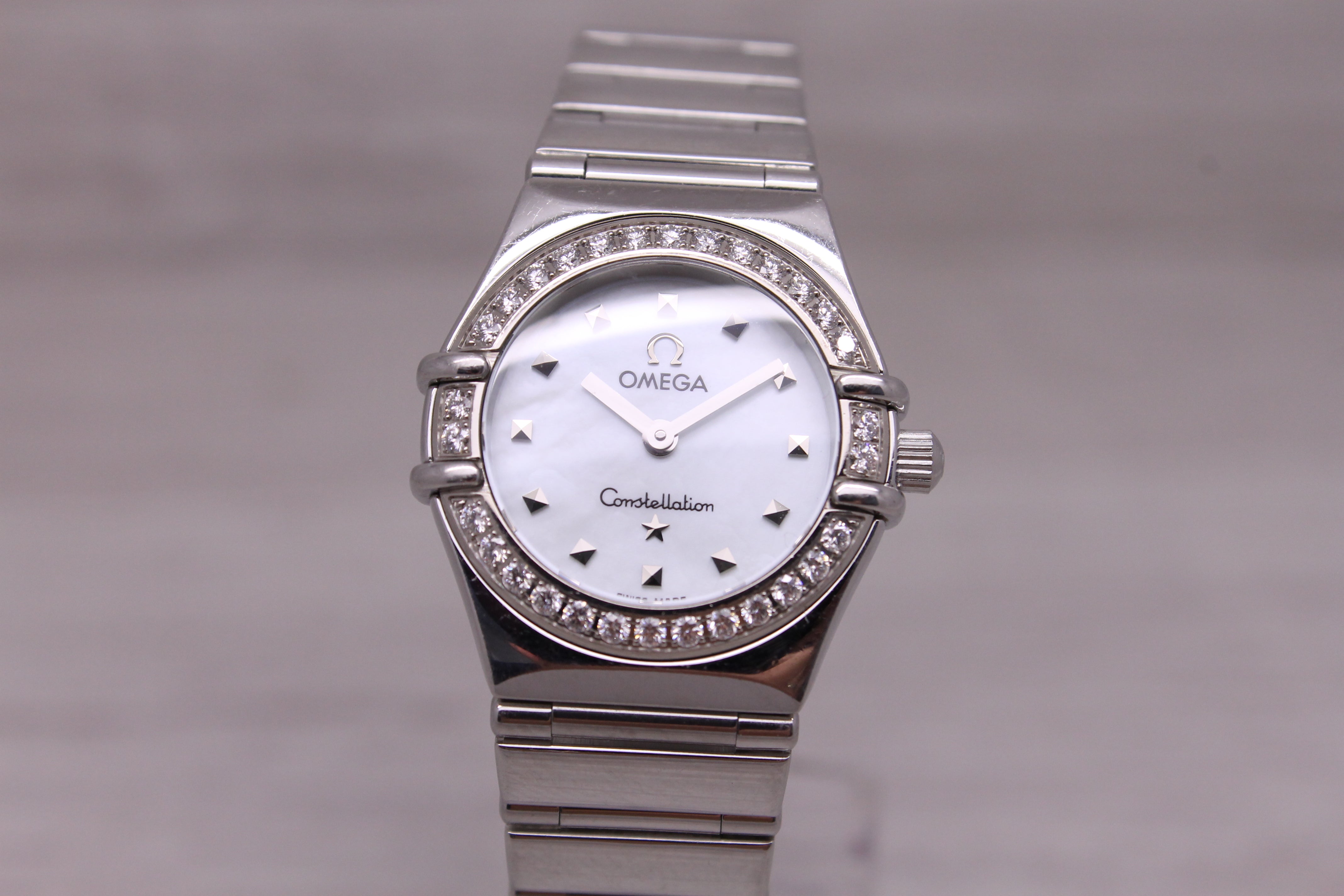 Light Slate Gray Omega Constellation Ladies "My Choice" Steel 23mm Quartz Watch Diamond Bezel MOP