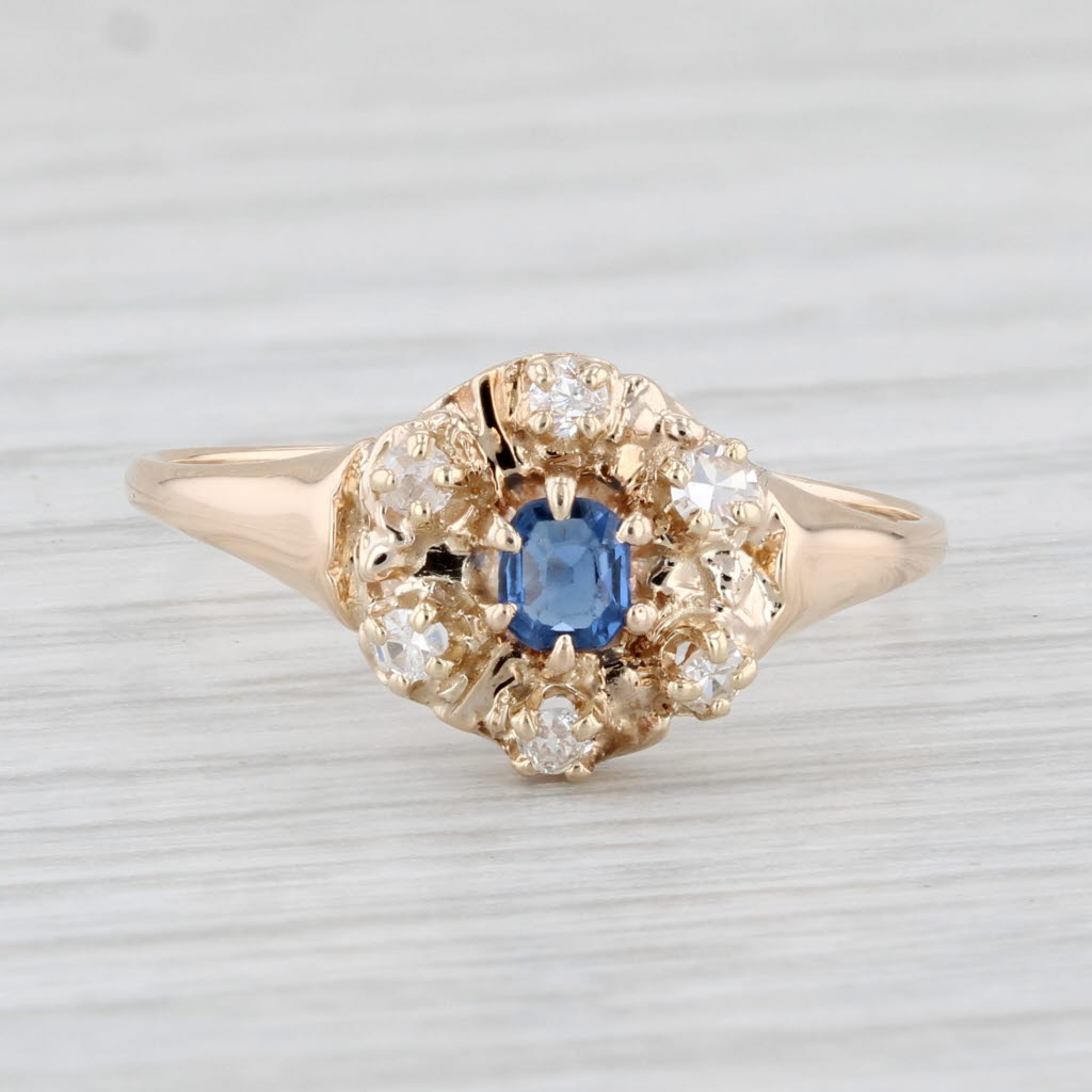 Light Gray Vintage 0.25ctw Blue Sapphire Diamond Halo Ring 14k Yellow Gold Size 7.5