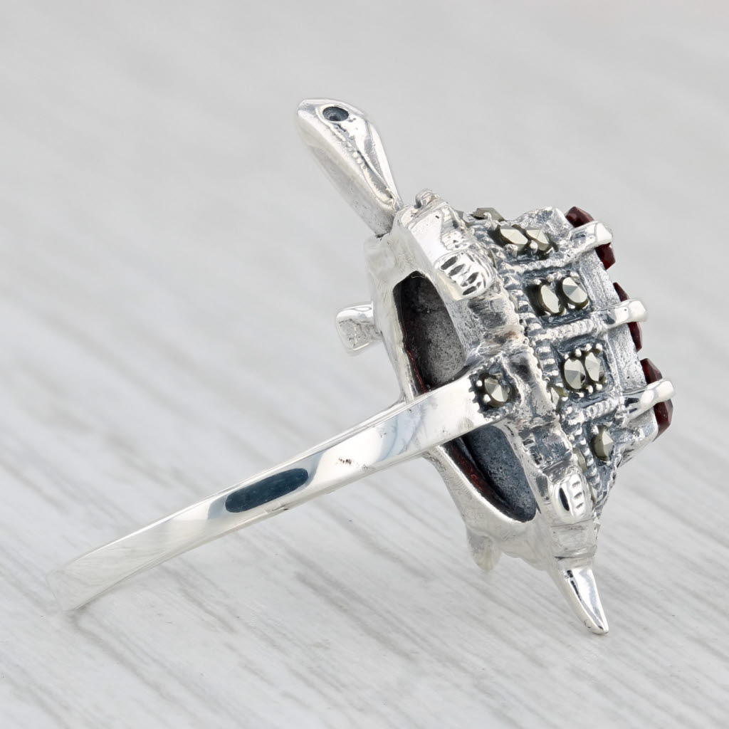 Light Gray 1.20ctw Garnet Marcasite Turtle Ring Sterling Silver Size 9 Head Moves Statement