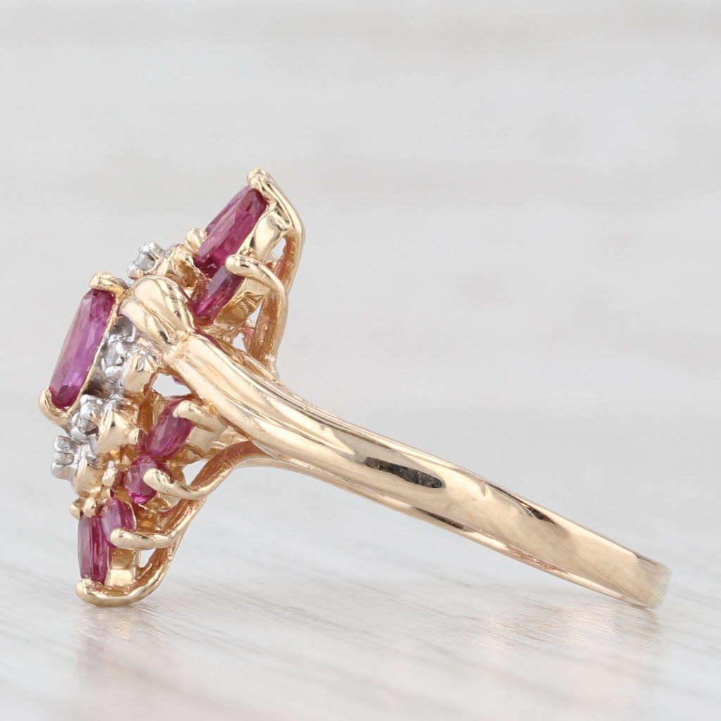 Light Gray 1.50ctw Ruby Diamond Cluster Cocktail Ring 14k Yellow Gold Size 7.75 Bypass
