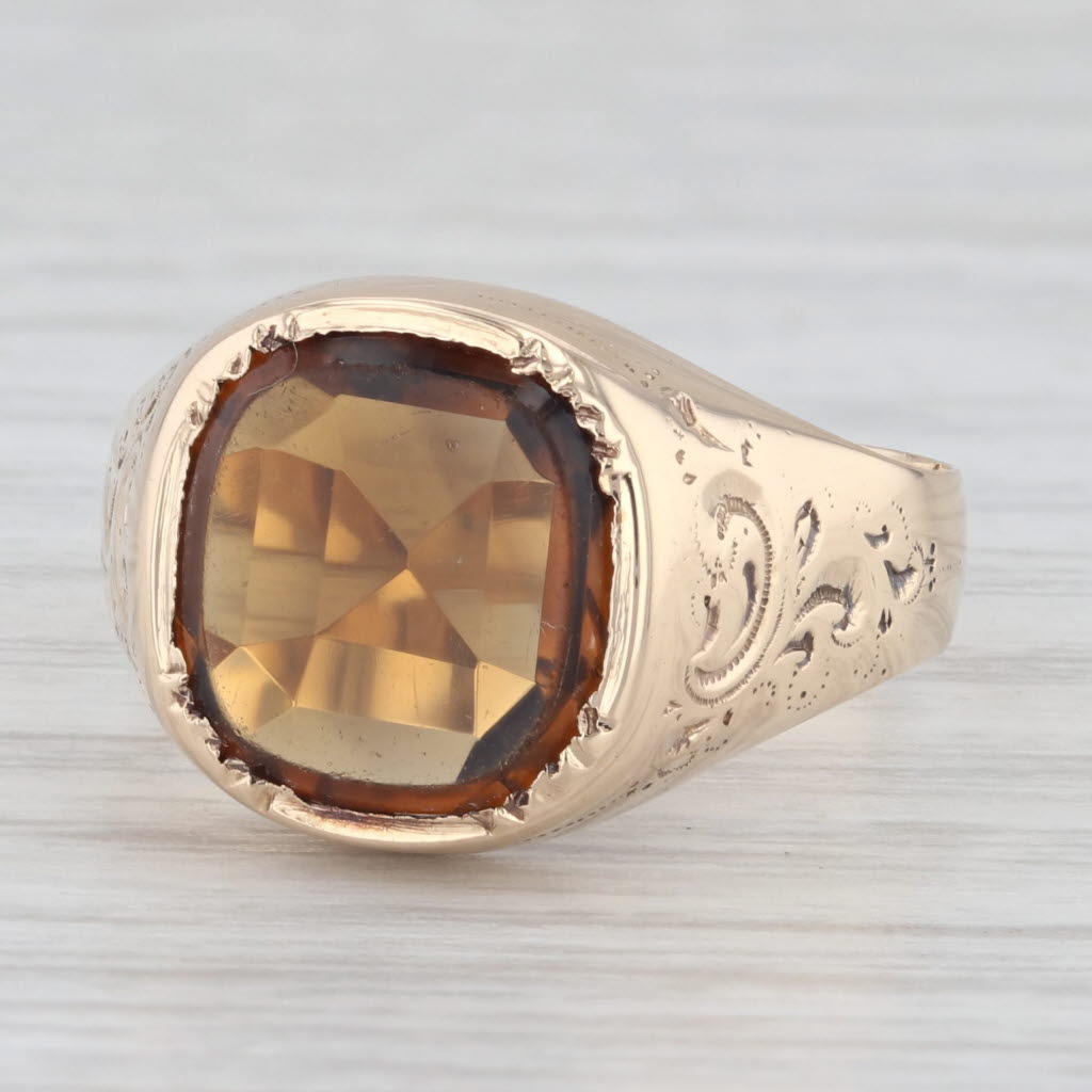 Light Gray Antique 2.45ct Orange Citrine Solitaire Ring 14k Gold Ornate Etched Size 8