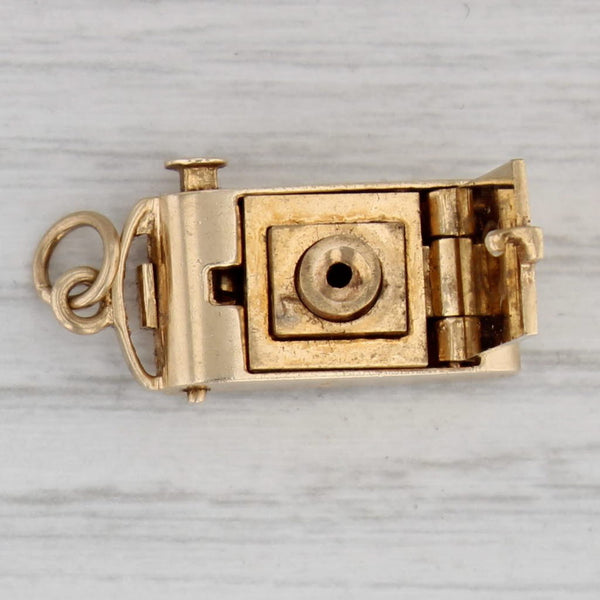 Gray Vintage Old Timey Camera Charm Pendant 14k Yellow Gold Cover Opens