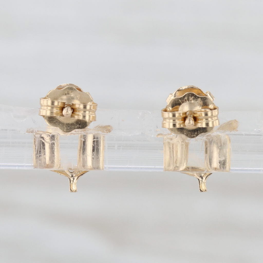 Oval Cabochon Opal Flower Stud Earrings 14k Yellow Gold Solitaire Studs