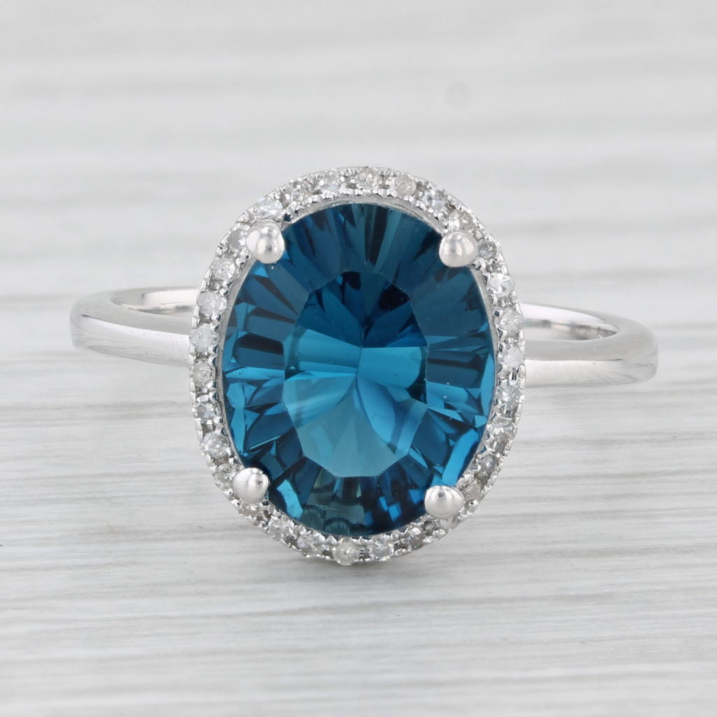 Light Gray 3.76ctw Oval London Blue Topaz Diamond Halo Ring 14k White Gold Sz 7 Engagement