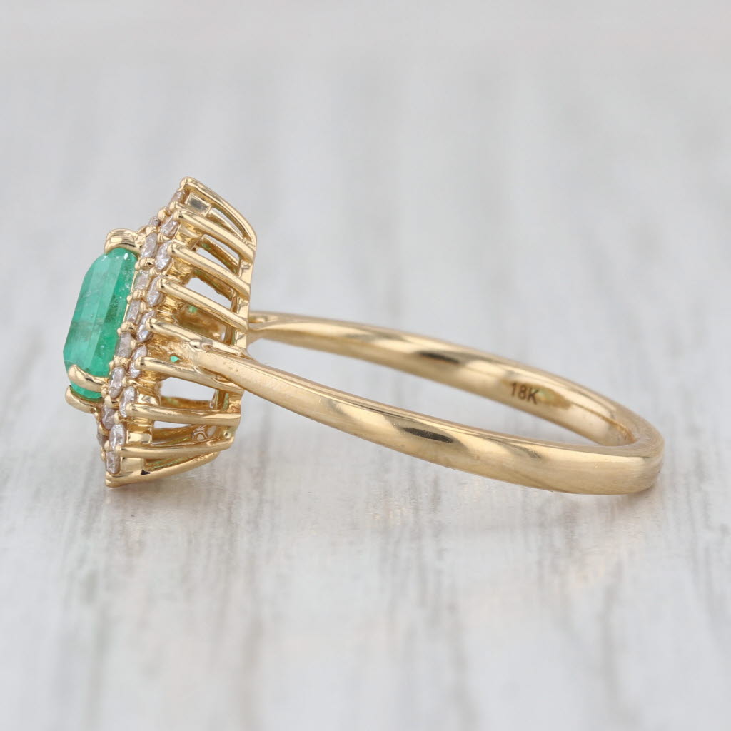 1.54ctw Emerald Diamond Halo Ring 18k Yellow Gold Size 7