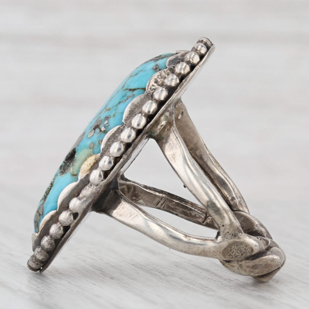 Light Gray Vintage Native American Turquoise Ring Sterling Silver Cabochon Signed Size 7