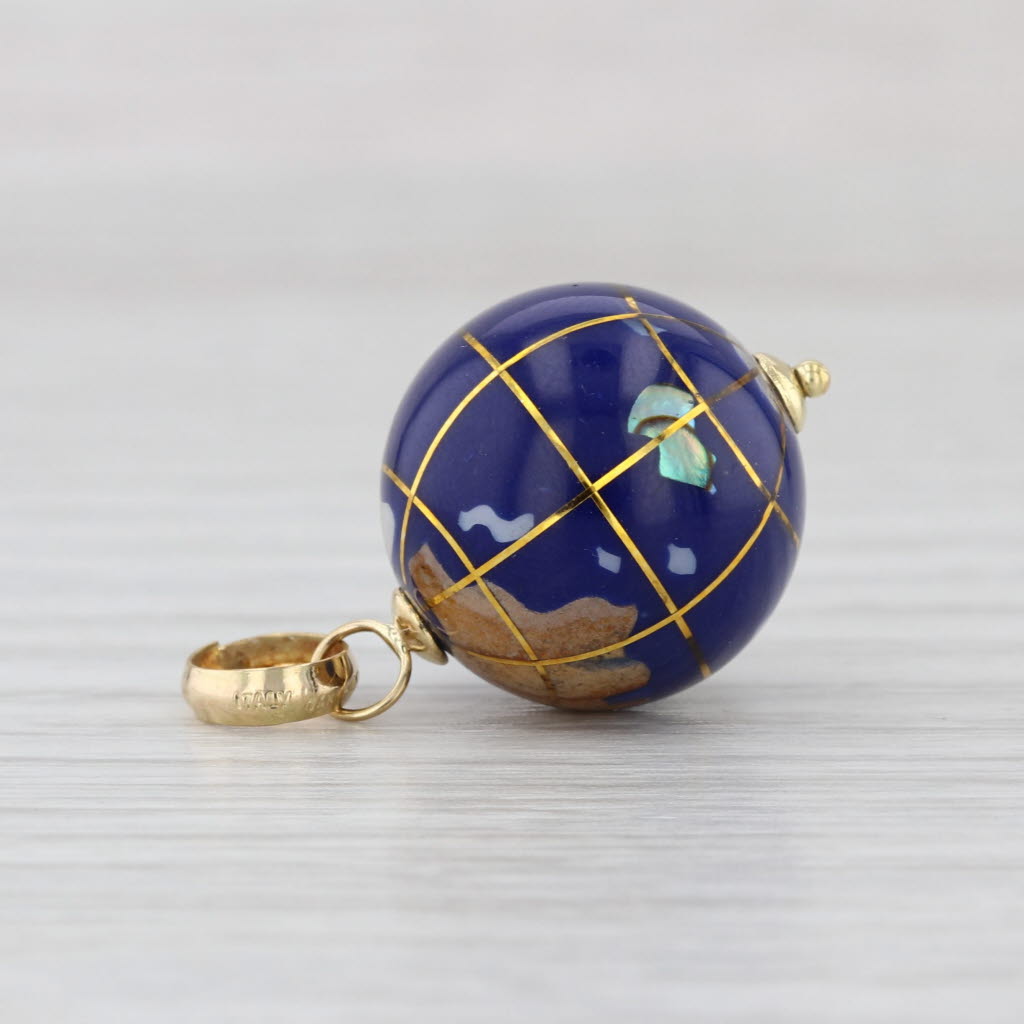 Stone Mosaic Bead Globe Pendant 14k Gold Abalone Mother of Pearl Quartzite