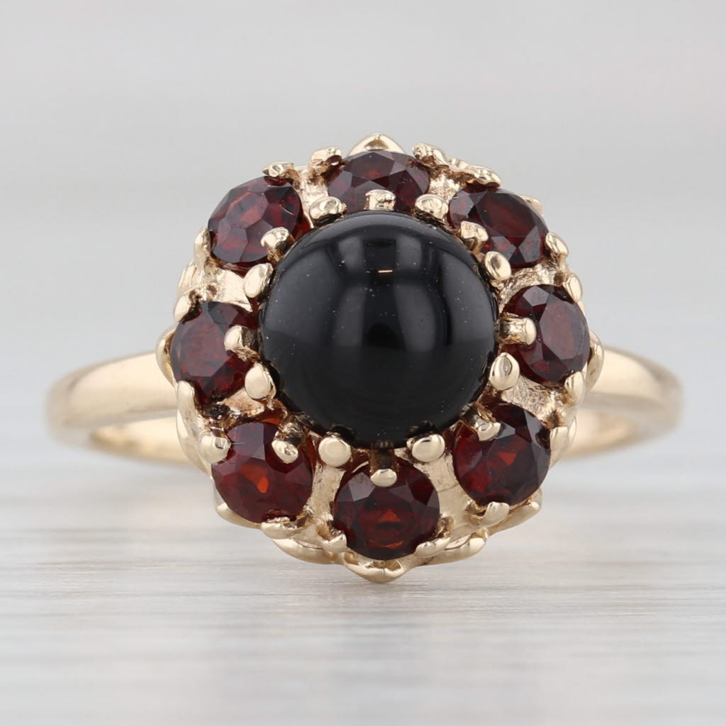 Light Gray Vintage Onyx 1ctw Garnet Halo Ring 14k Yellow Gold Size 6.25