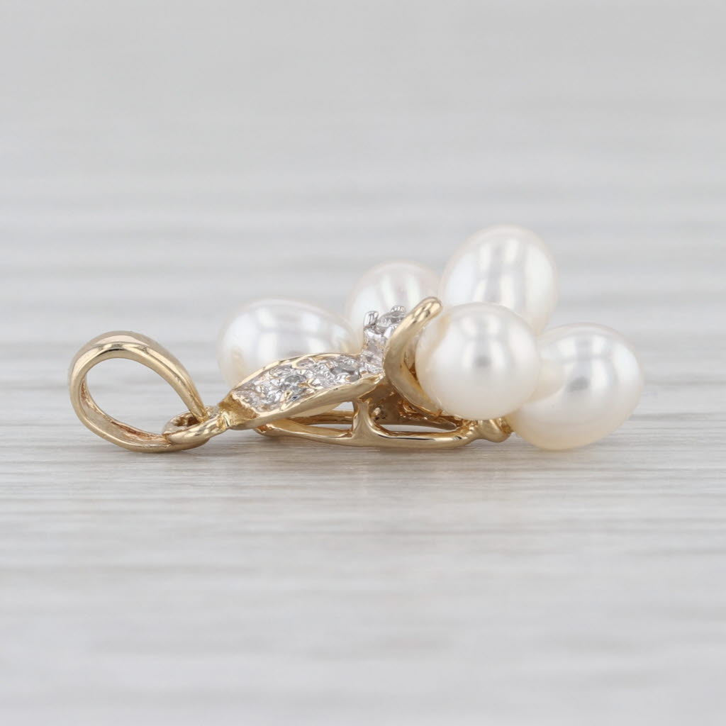 Cultured Pearl Diamond Cluster Pendant 14k Yellow Gold Drop