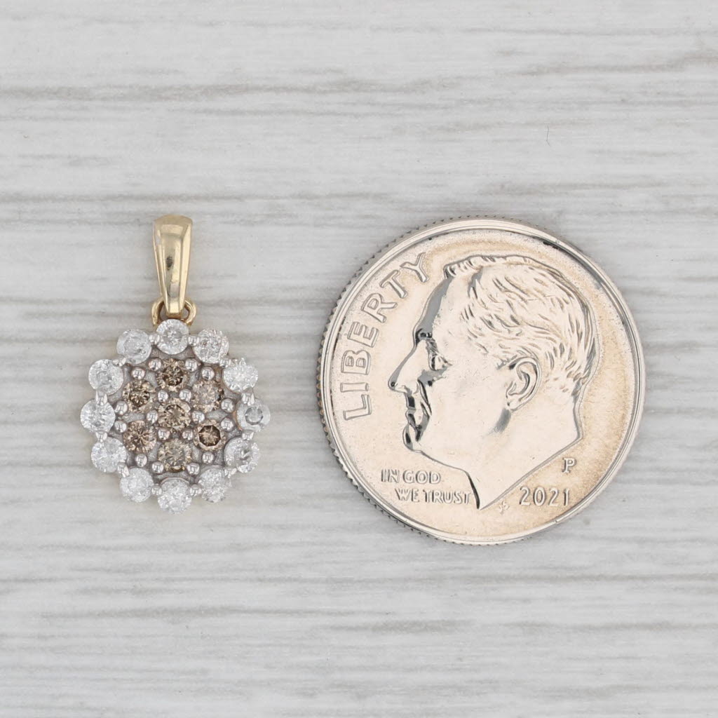 Light Gray 0.50ctw White Champagne Diamond Cluster Pendant 10k Yellow Gold Small Drop