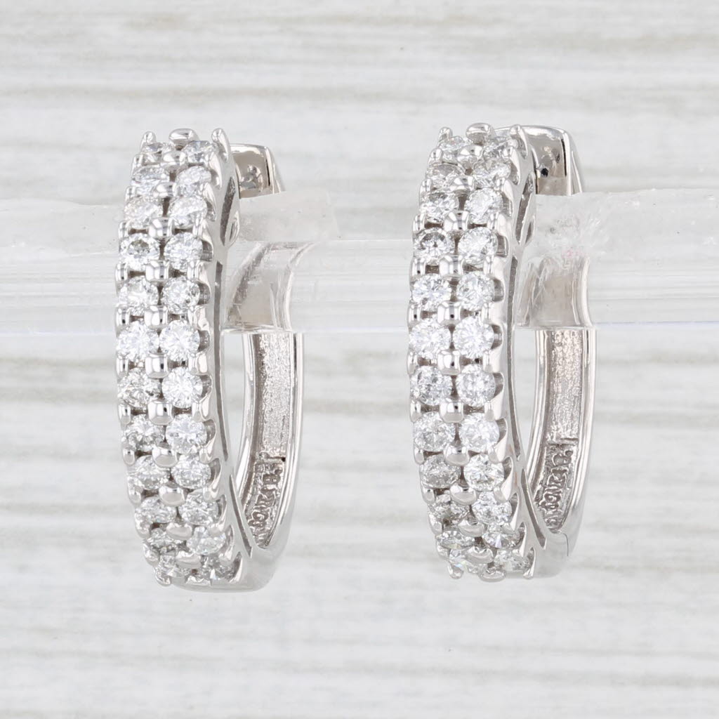 Light Gray 1ctw Diamond Hoop Earrings 14k White Gold Hinged Snap Top Round Hoops Sonia B