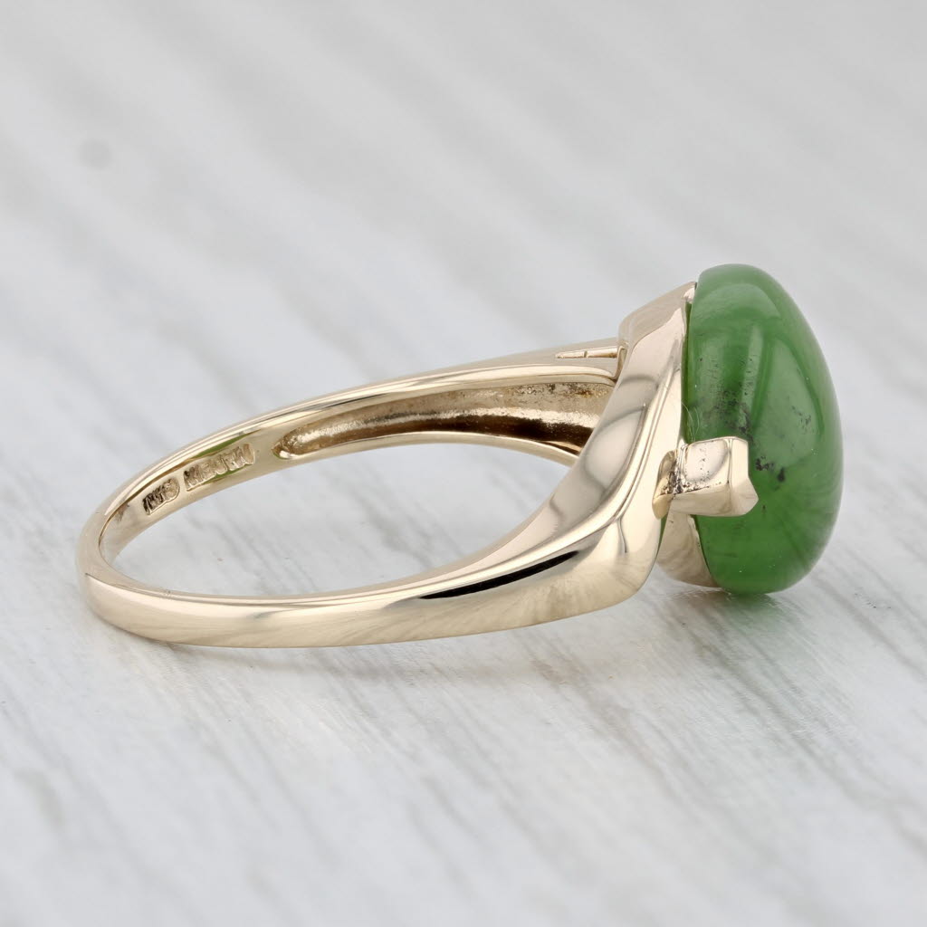 Light Gray Nephrite Jade Trillion Cabochon Solitaire Ring 14k Yellow Gold Size 8.25