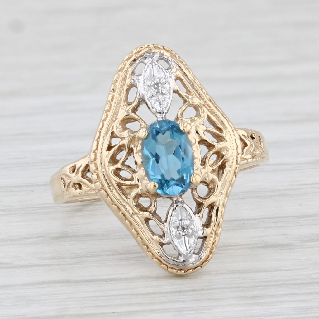 Light Gray 0.55ct Oval Blue Topaz Diamond Ring 10k Yellow Gold Size 6.5