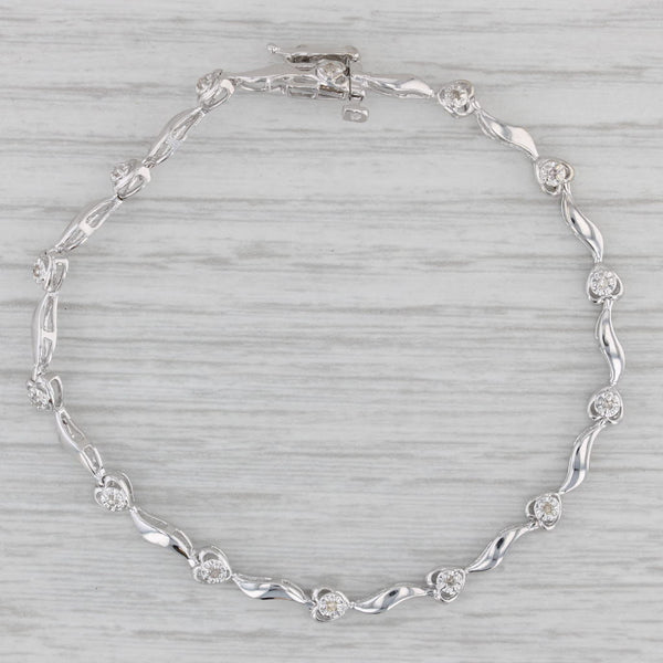 Diamond Bar Heart Link Tennis Bracelet 10k White Gold 7" 4mm