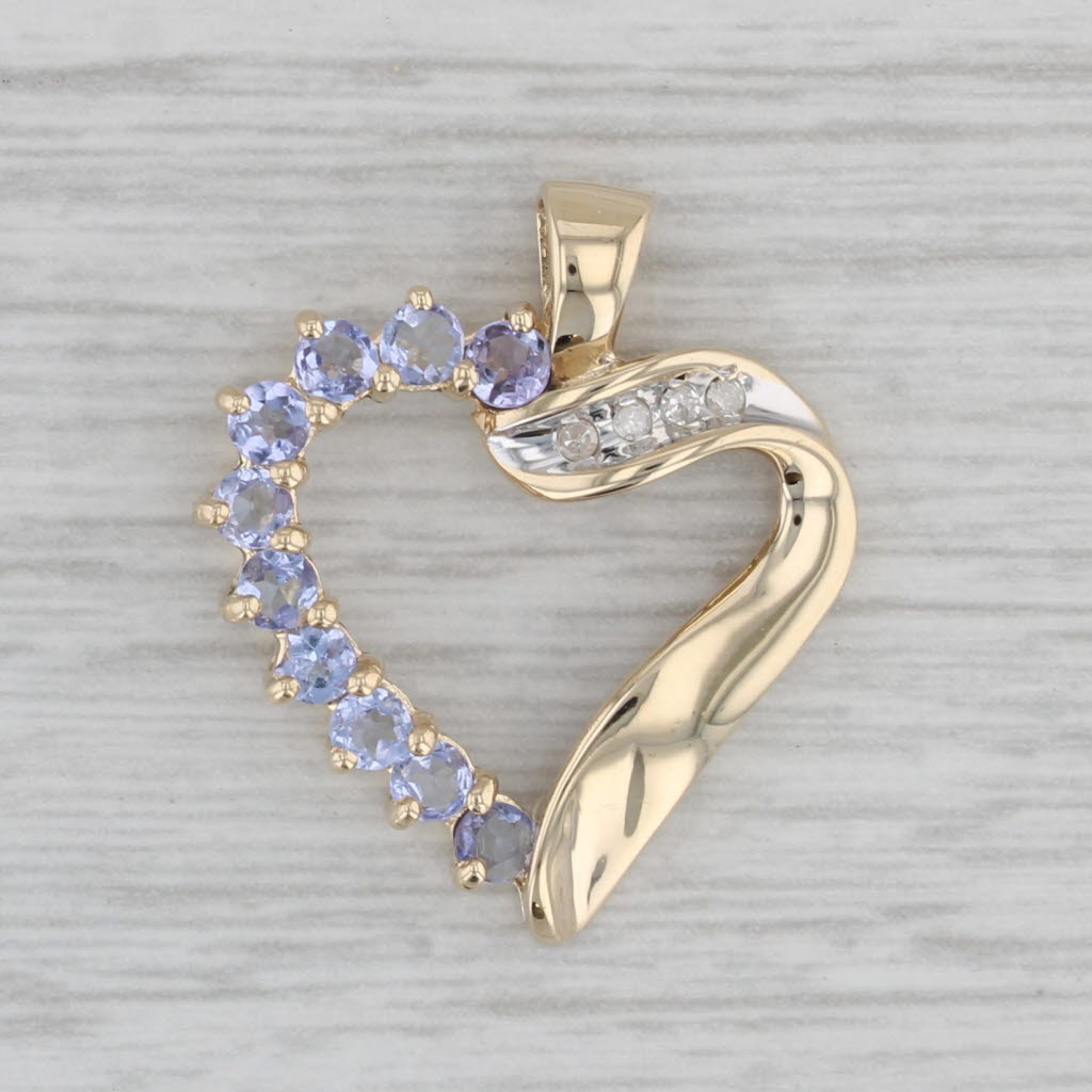 Gray 0.82ctw Tanzanite Diamond Open Heart Pendant 10k Yellow Gold
