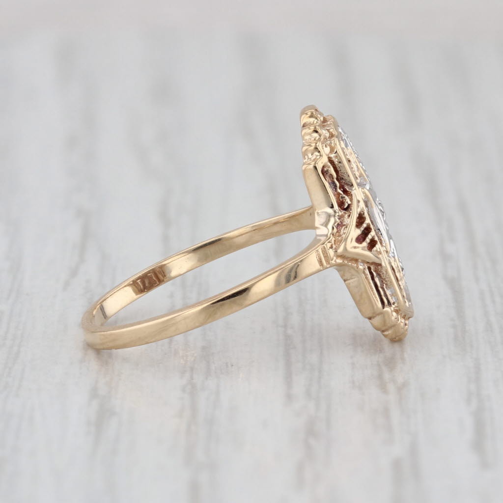 Vintage Diamond Filigree Ring 10k White Yellow Gold Size 6.5
