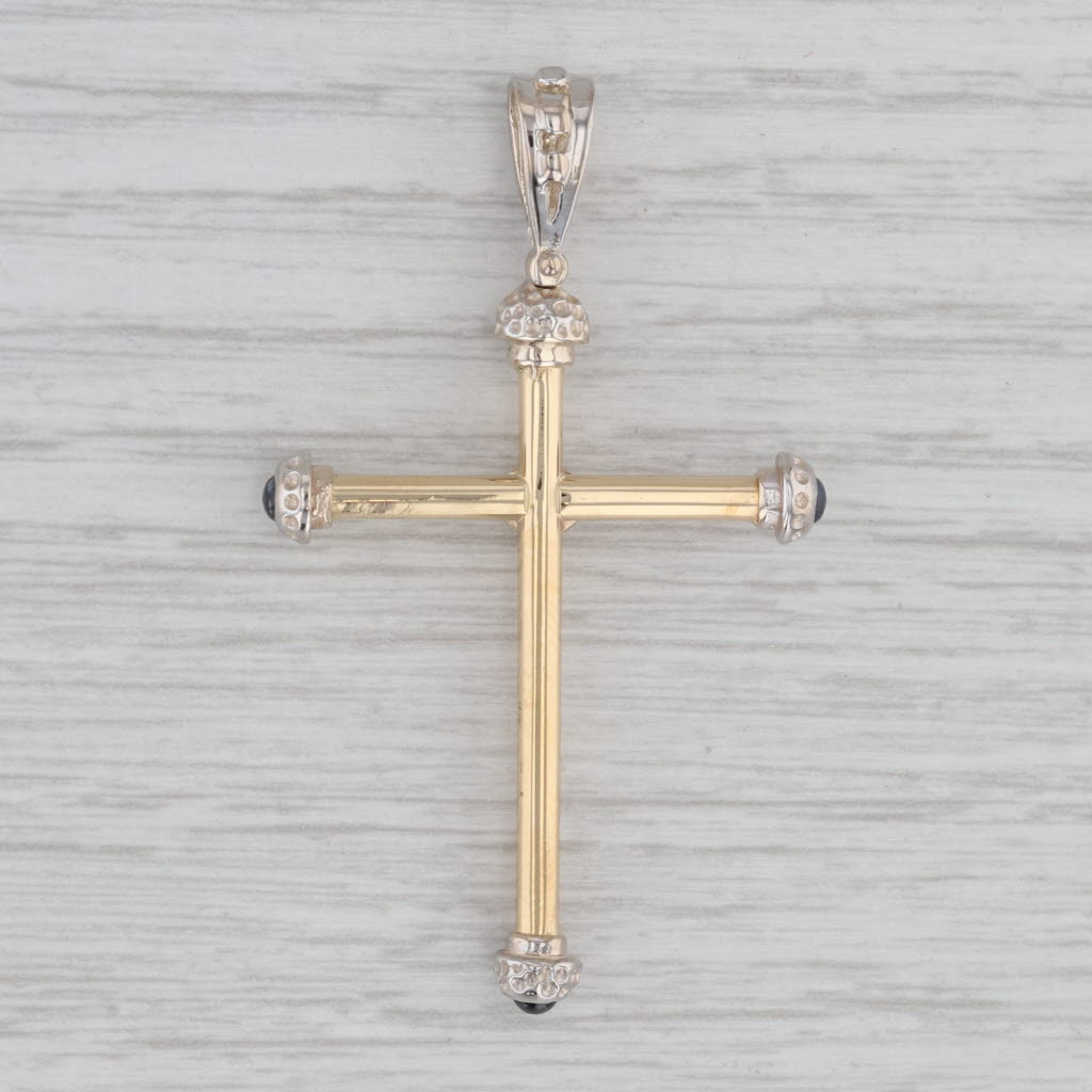 Gray Blue Sapphire Large Cross Pendant 18k Yellow White Gold Italian