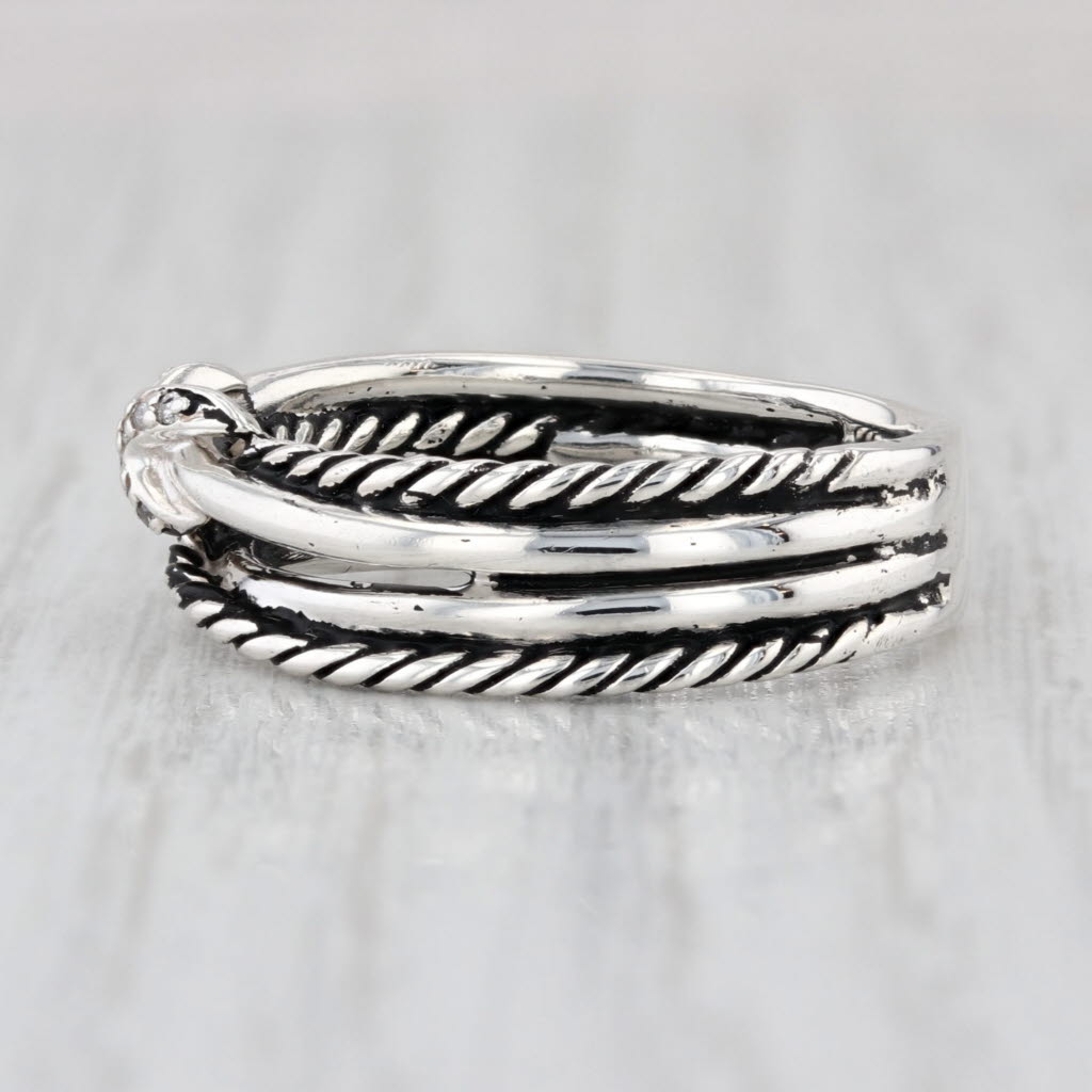 David Yurman Diamond Crossover X Ring Sterling Silver Stacked Multiband Sz 8.25