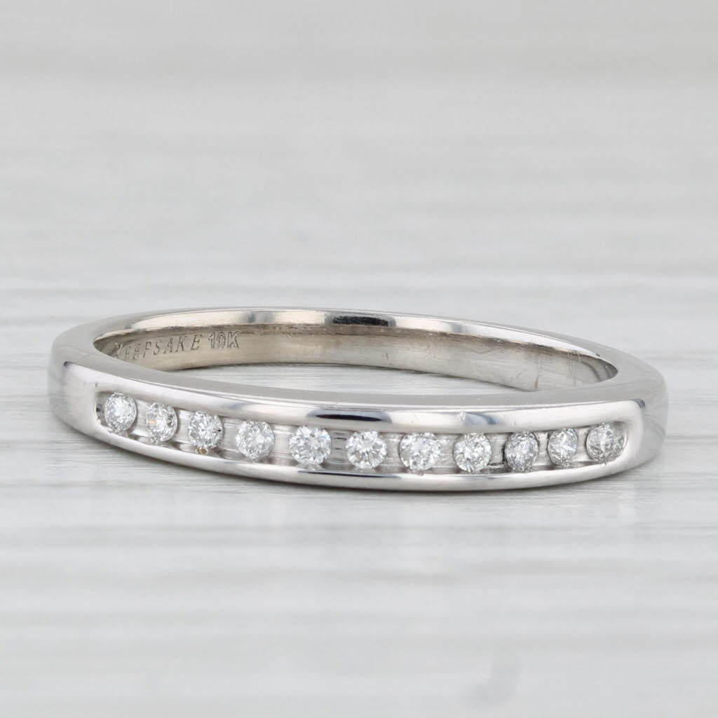 Light Gray Diamond Wedding Band 10k White Gold Size 6.75 Stackable Ring