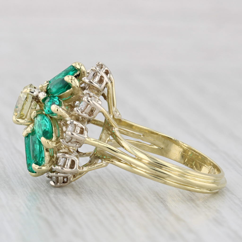 Light Gray 3.59ctw Lab Created Emerald Diamond Flower Ring 18k Gold Vintage Cocktail Sz 6.5