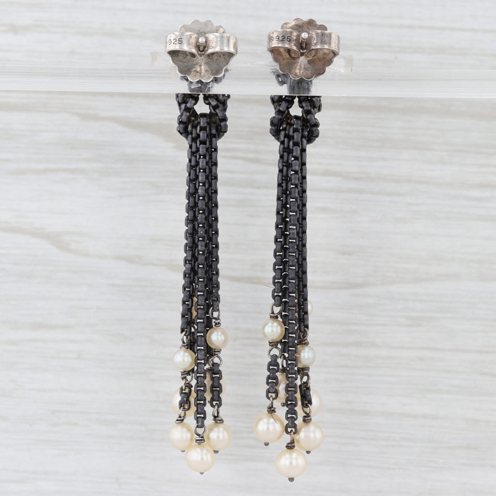 David Yurman Cultured Pearl Chain Fringe Drop Earrings Sterling Silver 18k Gold