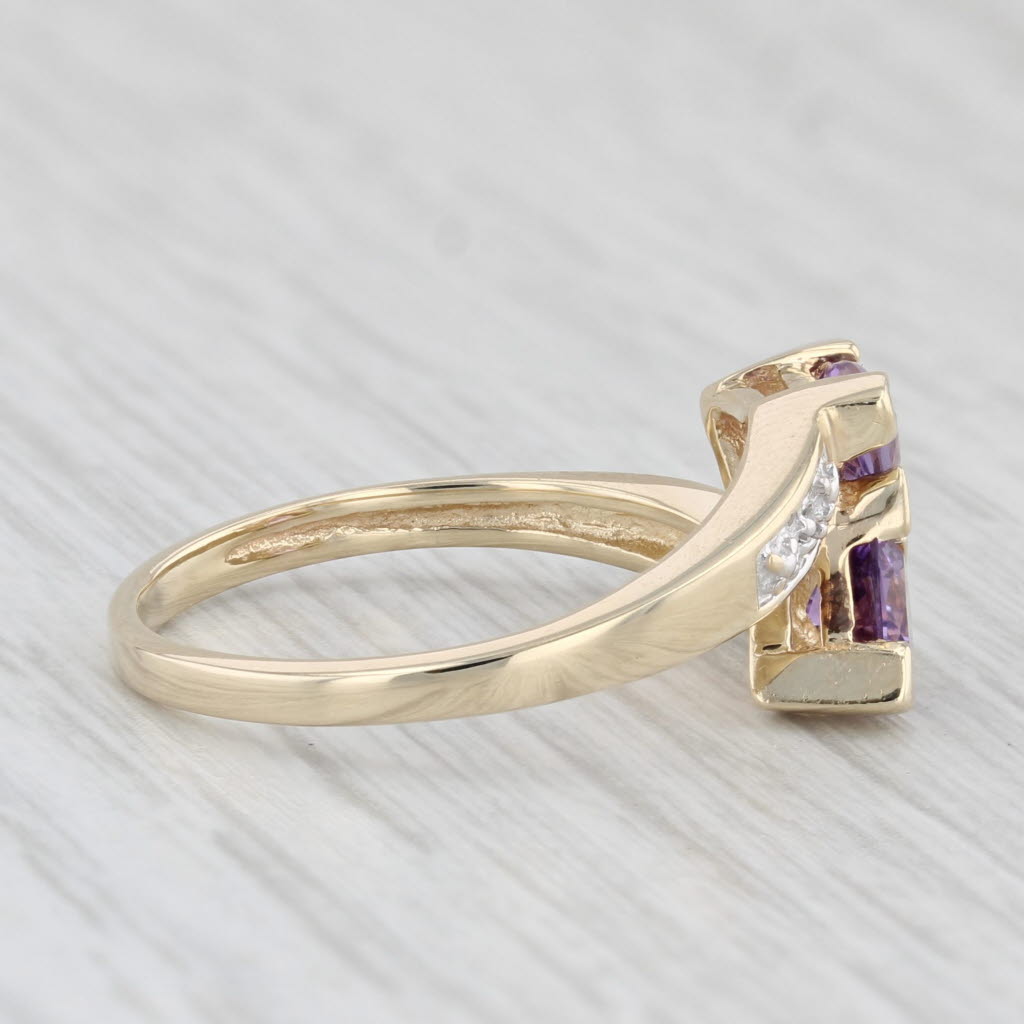 Light Gray 0.80ctw Amethyst Bypass Ring 10k Yellow Gold Size 7 Diamond Accents