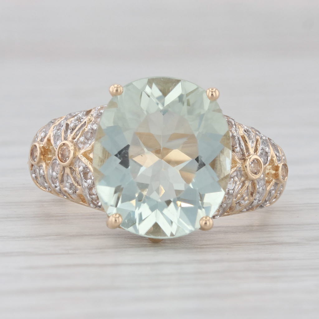 Light Gray 6.28ctw Prasiolite White Topaz Ring 14k Yellow Gold Size 9.25