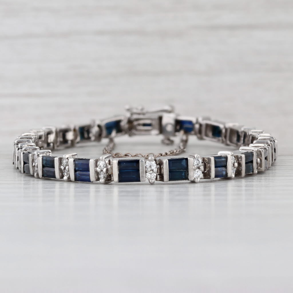 7.60ctw Blue Sapphire Diamond Tennis Bracelet 14k White Gold 7.25" 4.8mm
