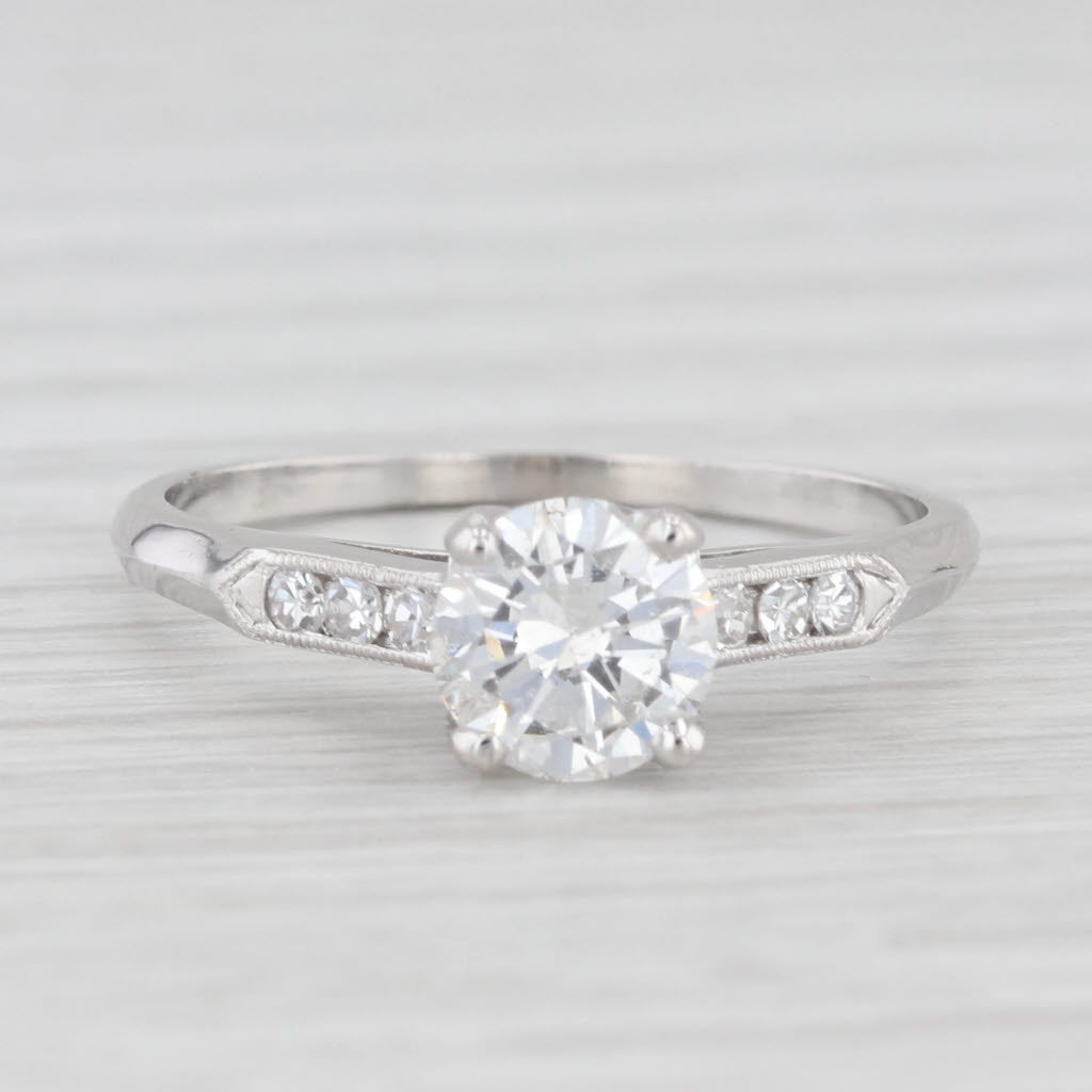 Light Gray Vintage 0.91ctw Round Diamond Engagement Ring 900 Platinum Size 6.25