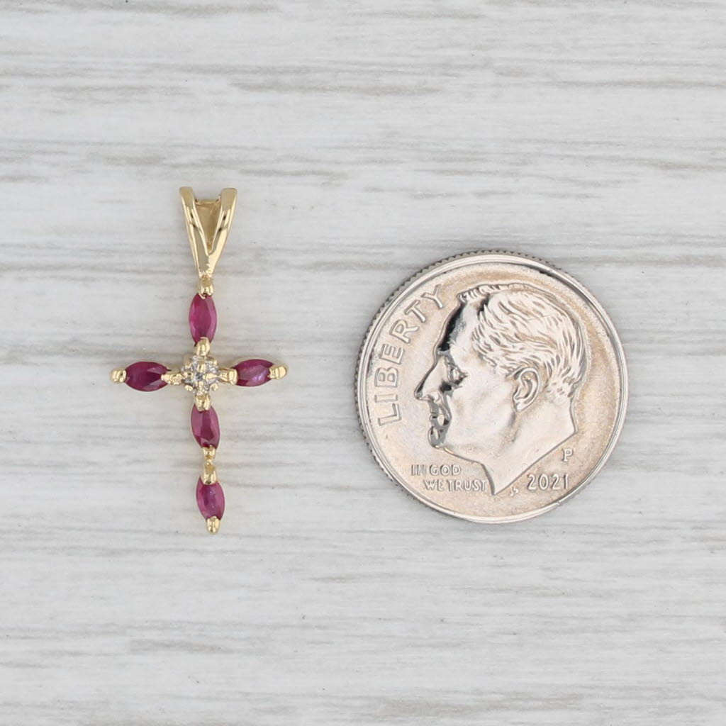 Light Gray 0.25ctw Ruby Cross Pendant 18k Yellow Gold Diamond Accent