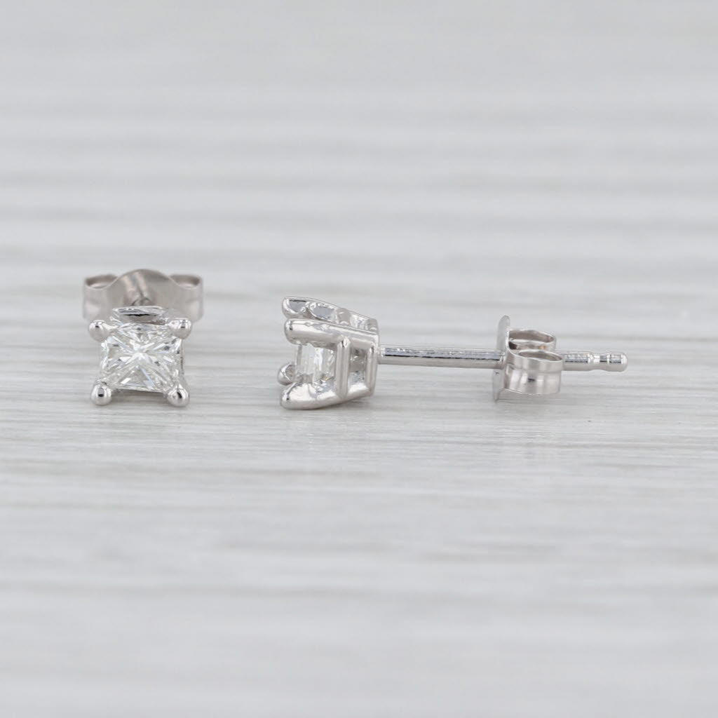 New 0.28ctw Princess Cut Diamond Solitaire Stud Earrings 14k White Gold Studs