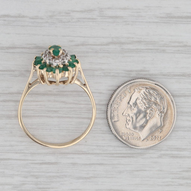 0.93ctw Emerald Diamond Halo Ring 10k Yellow Gold Size 7.5